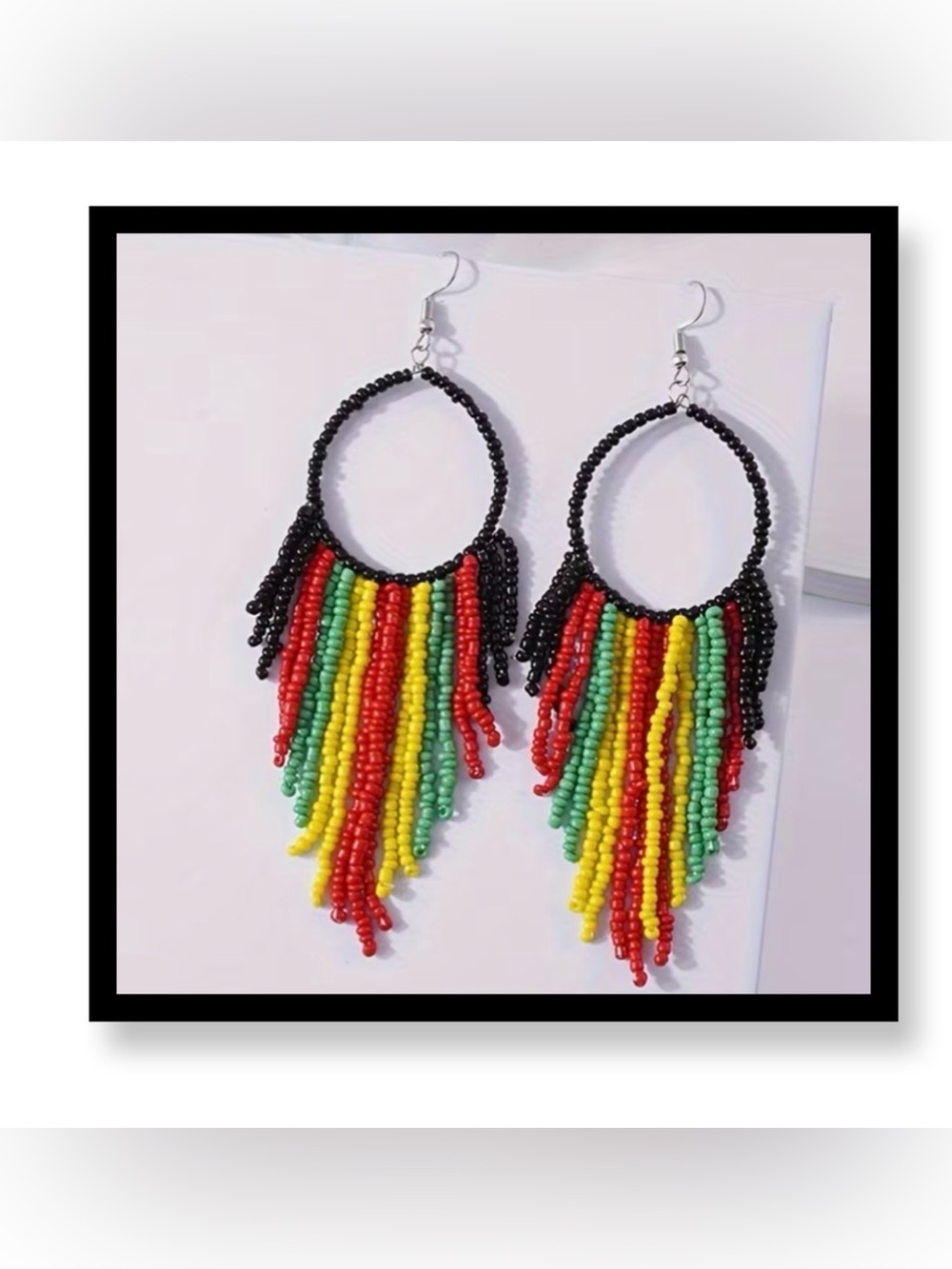 🆕 Multicolor Beaded Fringe Hoop Earrings